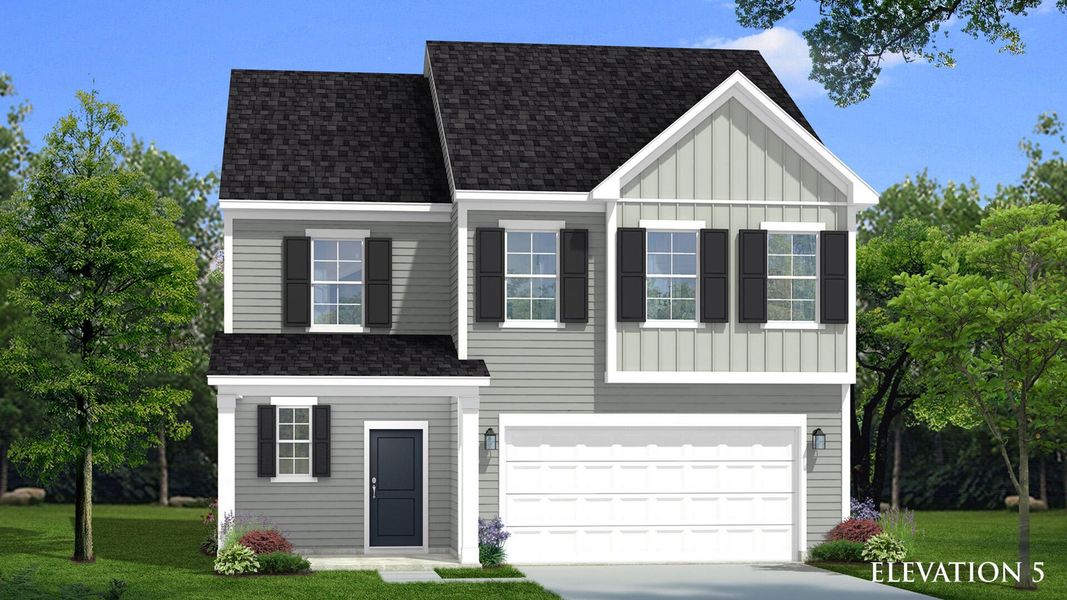 Front exterior of a new home in Creekside at Andrews, Summerville, SC, highlighting curb appeal (Image 1).