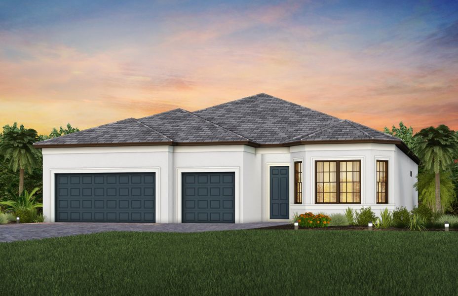 Front exterior of a new home in Hendrix Reserve, Lake Worth, FL, highlighting curb appeal (Image 1). Front exterior of a new home in Hendrix Reserve, Lake Worth, FL, highlighting curb appeal (Image 1).