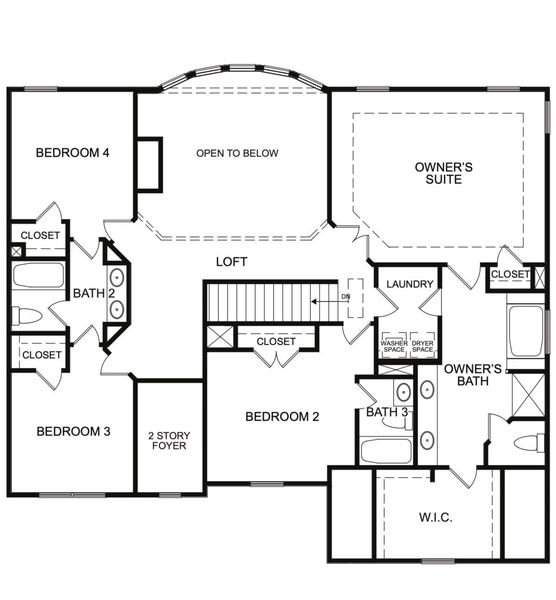 2D floor plan layout for the The Dover by Direct Residential Communities in Stephens Landing, Loganville, GA (Image 4).