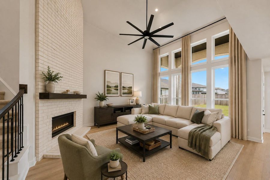 Virtually staged, Family room with high ceilings