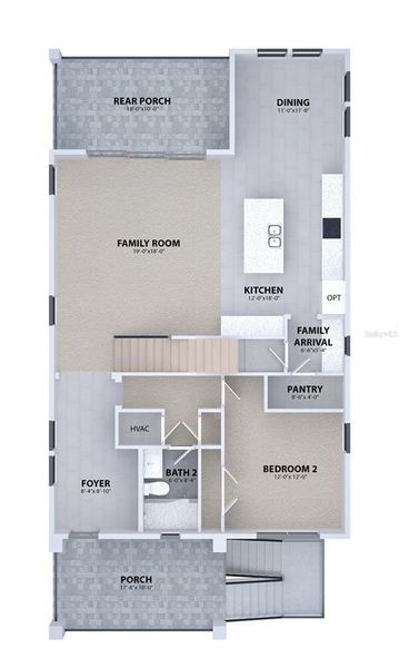 Photos depict a 3D rendering of the plan that may show options/upgrades no longer available for the finished product.