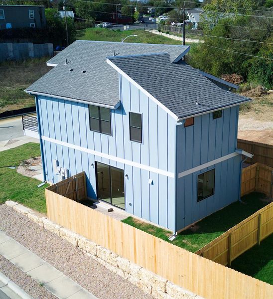 Aerial view of rear of home