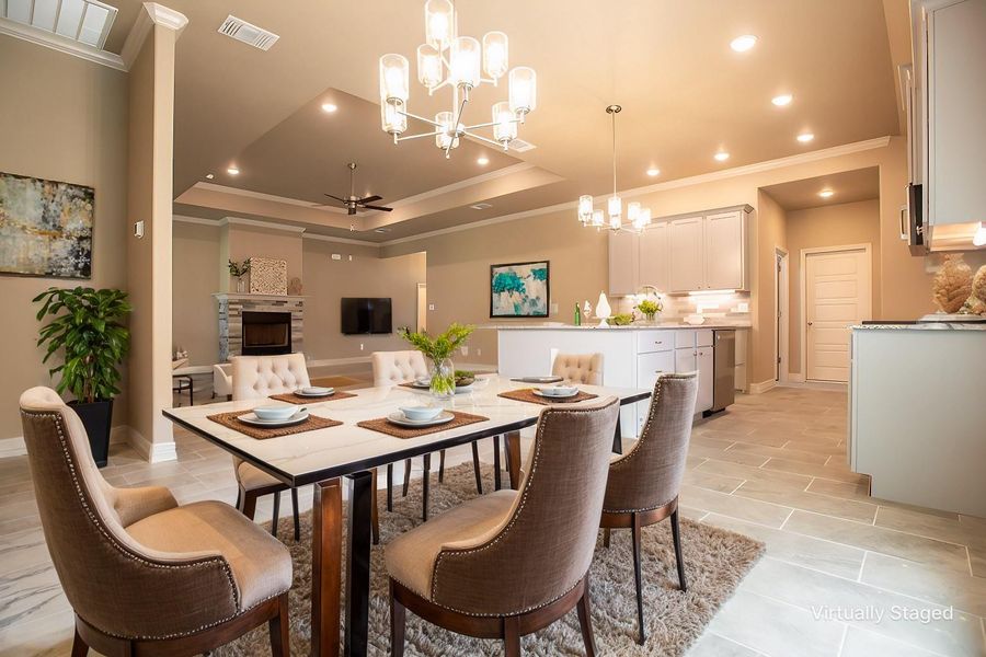 Dining room featuring crown molding, recessed lighting, a notable chandelier, and visible vents