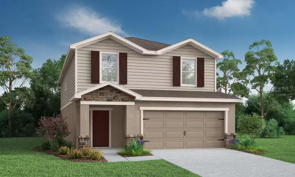 Front exterior of a new home in The Crossings - Single-Family Homes, St. Cloud, FL, highlighting curb appeal (Image 1).