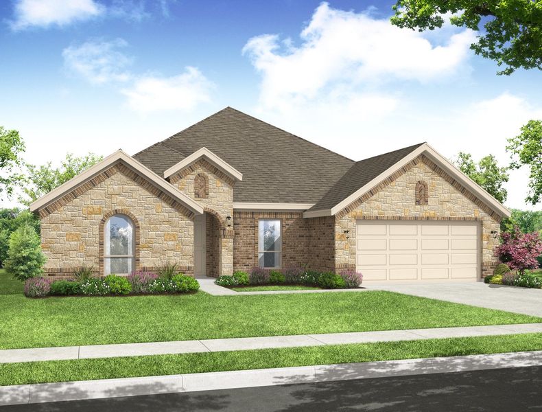 Representative exterior photo of a completed home built from the Hampton by Impression Homes in Still Water Lake Estates, Godley, TX (Image 9).