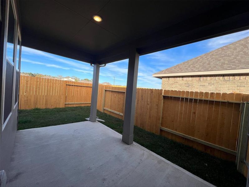 Covered patio in backyard