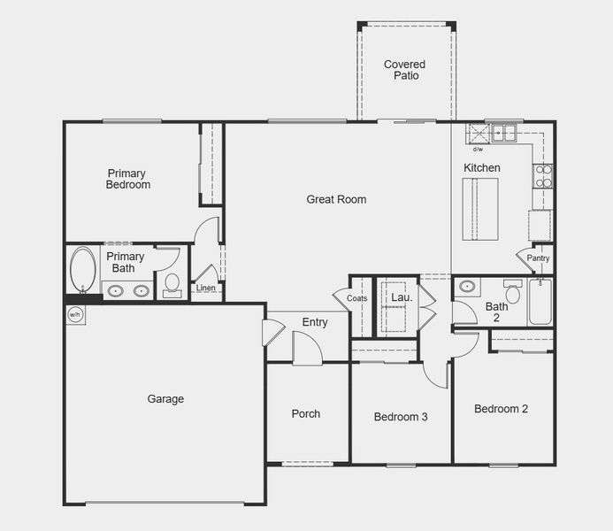 2D floor plan layout for the Plan 1330 by KB Home in Entrada del Oro Classics, Gold Canyon, AZ (Image 1).
