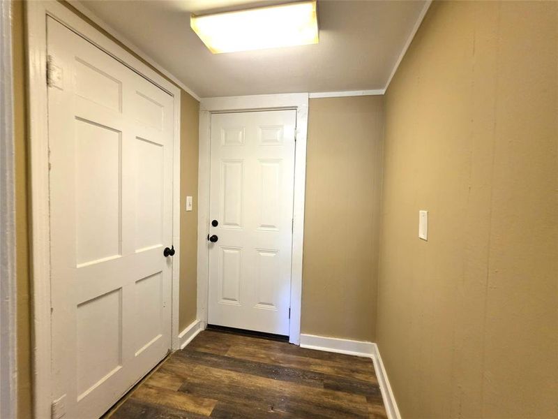 Garqage Door and Back Door in small Mud room