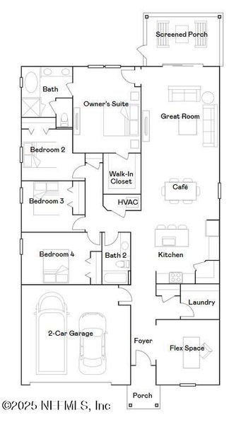 2D floor plan layout of this home in Saddle Oaks: Saddle Oaks 50s, Jacksonville, FL (Image 3).