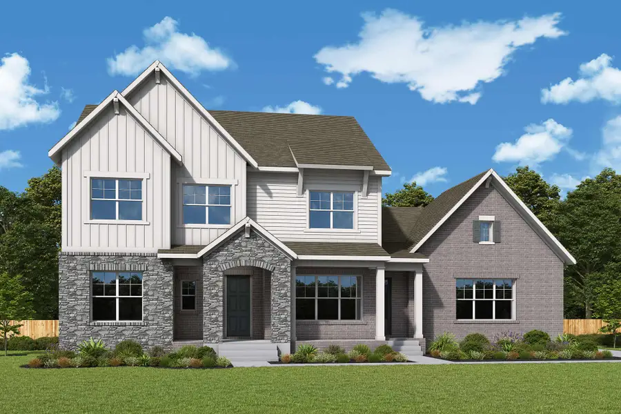 Representative exterior photo of a completed home built from the The Cobbstone by David Weekley Homes in Meadow Brook Farms, Cumming, GA (Image 2).