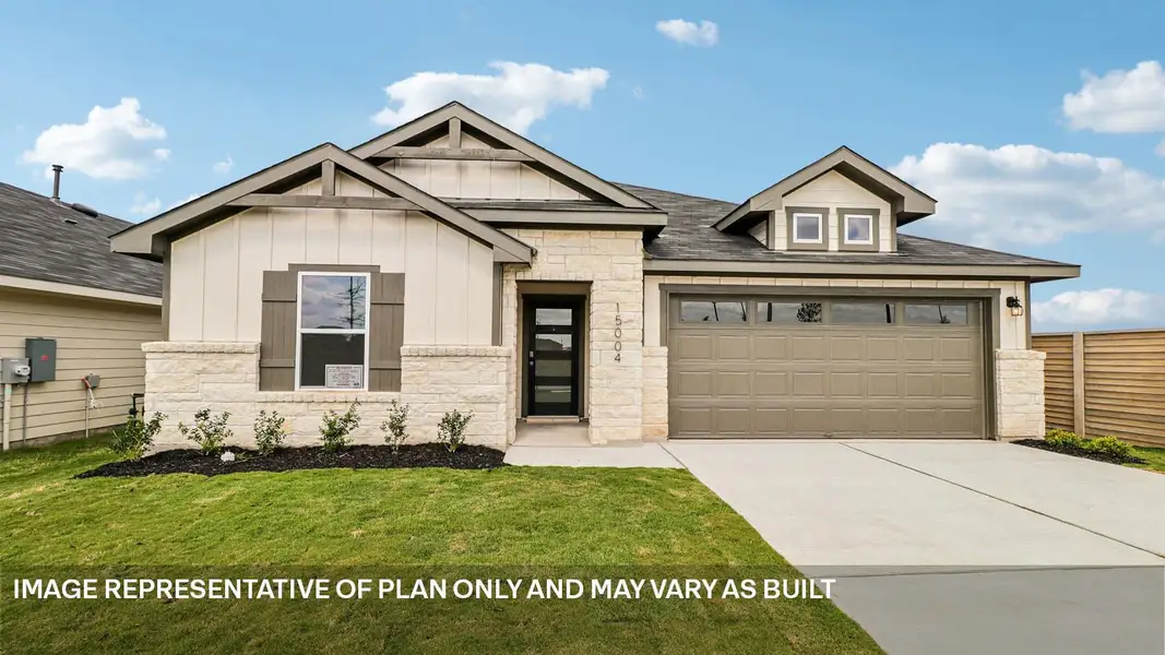 Representative exterior photo of a completed home built from the The Lakeway by D.R. Horton in Revelry, Del Valle, TX (Image 1). Representative exterior photo of a completed home built from the The Lakeway by D.R. Horton in Revelry, Del Valle, TX (Image 1).