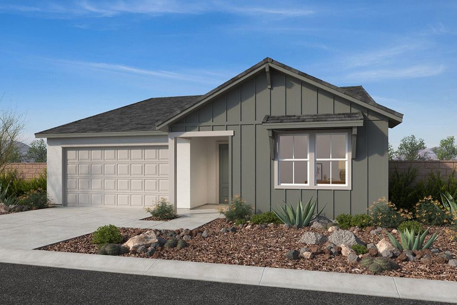 Representative exterior photo of a completed home built from the 2128 Modeled by KB Home in Mesquite at Teravalis, Buckeye, AZ (Image 4). Representative exterior photo of a completed home built from the 2128 Modeled by KB Home in Mesquite at Teravalis, Buckeye, AZ (Image 4).