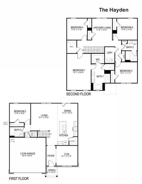 2D floor plan layout of this home in Oaks at Cedar Grove, Fairburn, GA (Image 4).