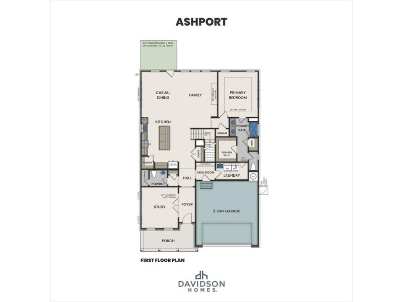 2D floor plan layout for the The Ashport G by Davidson Homes LLC in Tobacco Road, Angier, NC (Image 3).