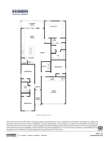 2D floor plan layout for the Easton by D.R. Horton in Yowell Ranch, Killeen, TX (Image 2).