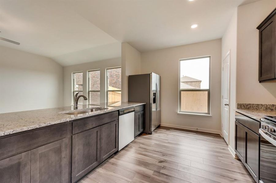 Kitchen featuring a healthy amount of sunlight, sink, light hardwood / wood-style flooring, and stainless steel appliances