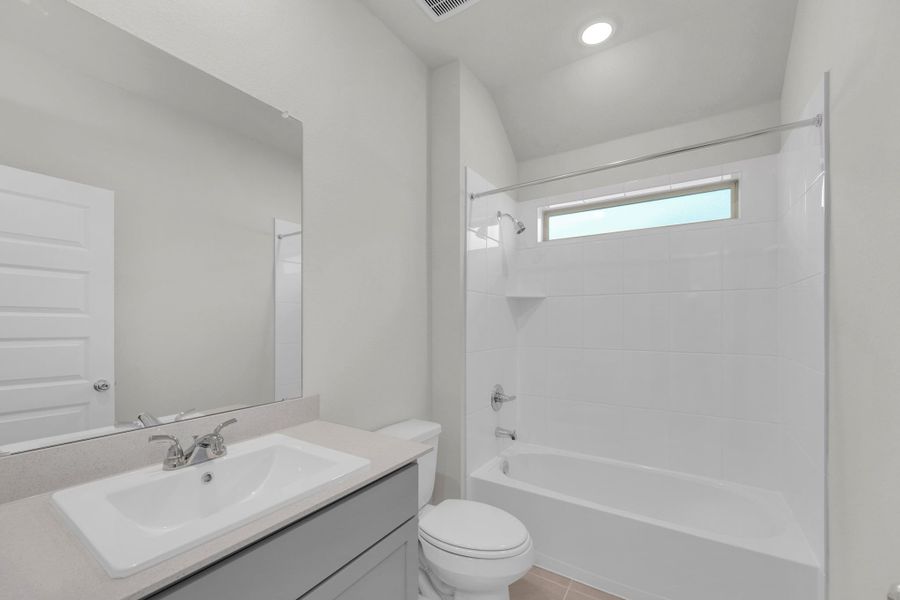 Bathroom in the Evelyn Pecos model home in Austin TX by Trophy Signature Homes