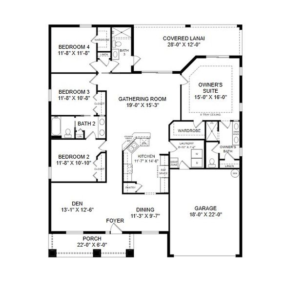 2D floor plan layout for the Savannah by Highland Homes of Florida in Keen's Grove, Lakeland, FL (Image 4). 2D floor plan layout for the Savannah by Highland Homes of Florida in Keen's Grove, Lakeland, FL (Image 4).