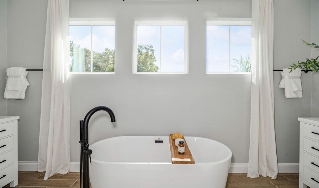 Primary bath with freestanding soaking tub