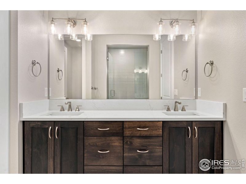 Luxurious 2-person shower with dual showerheads in the primary bath.