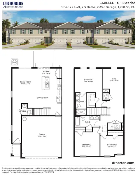 2D floor plan layout of this home in Vineland Reserve, Osteen, FL (Image 3).