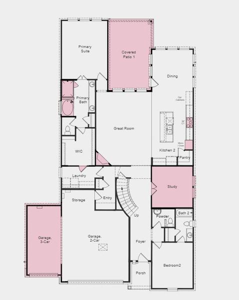 Structural options include: gourmet kitchen 2, 3 car garage, media room, study in place of flex, covered living 1, door to laundry room from primary bathroom, and interior fireplace.