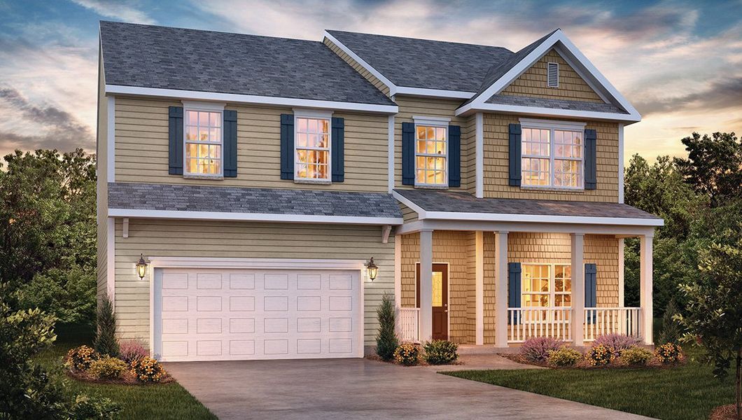 Representative exterior photo of a completed home built from the Columbia by D.R. Horton in Twinleaf Meadows, Monroe, NC (Image 19).