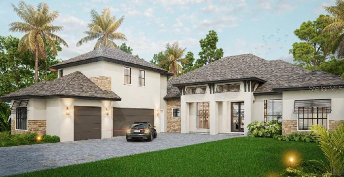 Front exterior of a new home in , Montverde, FL, highlighting curb appeal (Image 1). Front exterior of a new home in , Montverde, FL, highlighting curb appeal (Image 1).