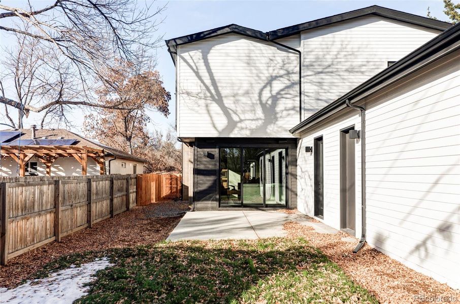 Private south-side backyard with patio