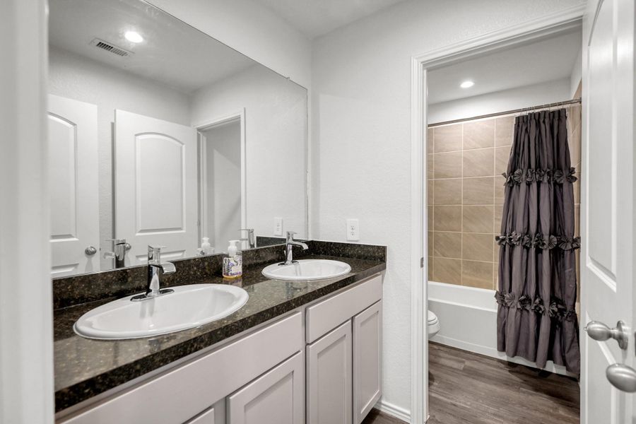 Double sinks in full bath upstairs Double sinks in full bath upstairs