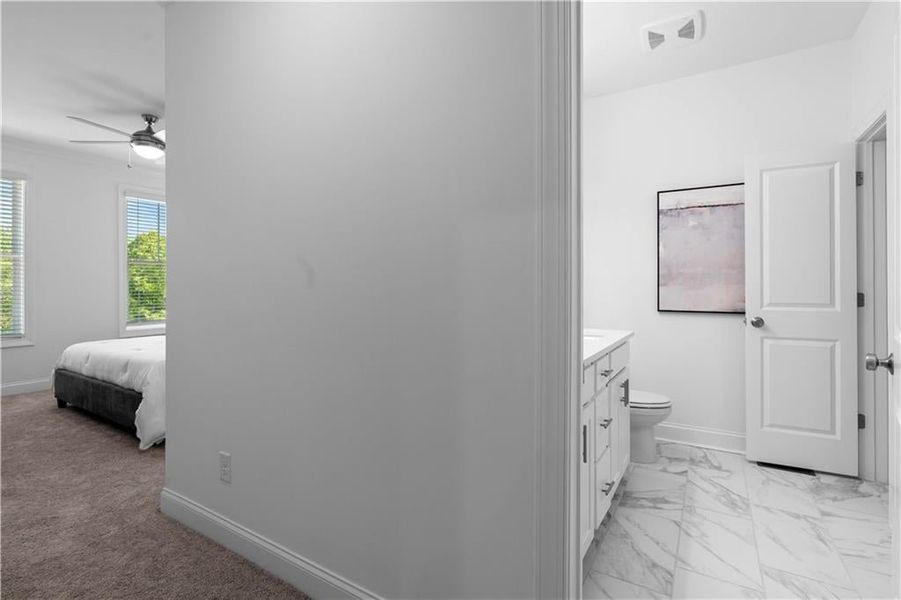 Owners Bath with frameless walk in shower & linen closet *Images shown are from a decorated model of the same floor plan. Design selections and color packages will vary by home.* Owners Bath with frameless walk in shower & linen closet *Images shown are from a decorated model of the same floor plan. Design selections and color packages will vary by home.*