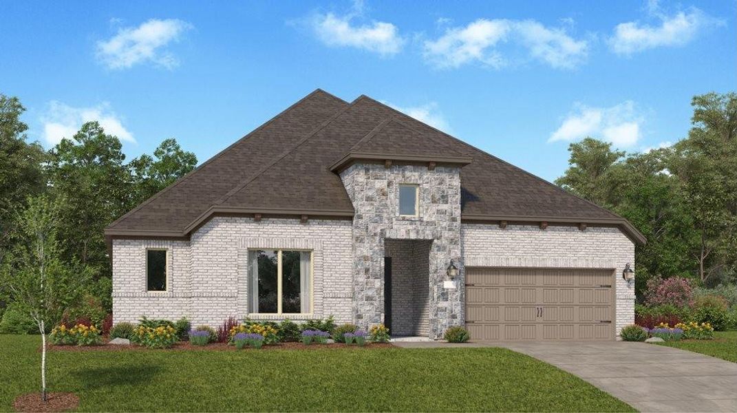 Front exterior of a new home in Jordan Ranch: Pinnacle Collection, Fulshear, TX, highlighting curb appeal (Image 21).