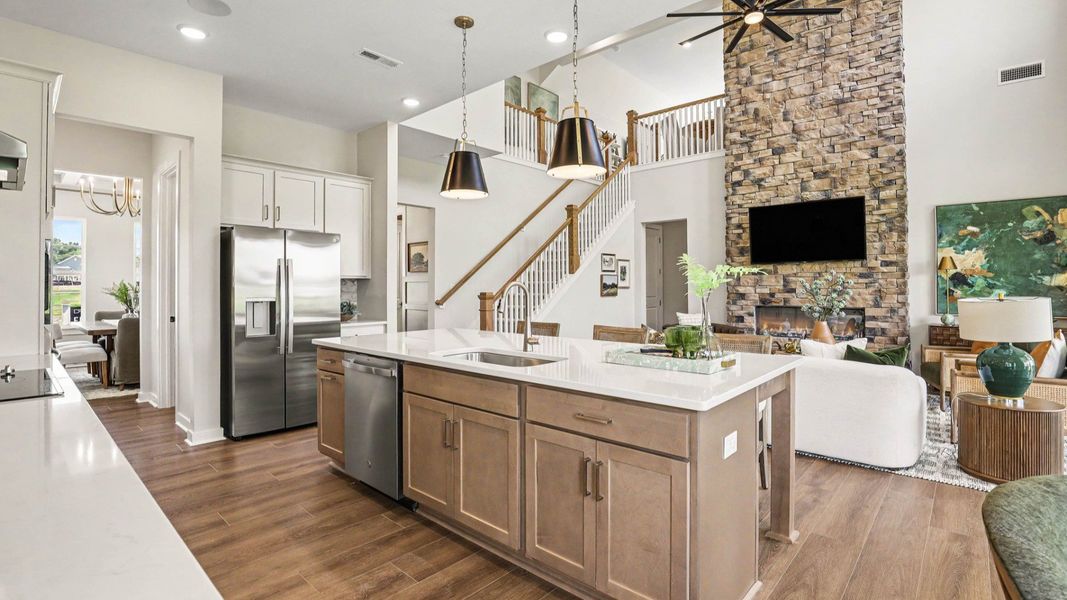 Kitchen with view of gathering room