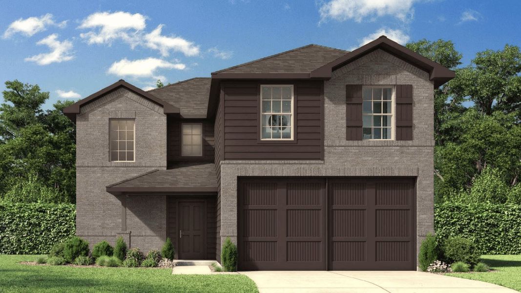 Front exterior of a new home in Abbey Glen, Lubbock, TX, highlighting curb appeal (Image 2). Front exterior of a new home in Abbey Glen, Lubbock, TX, highlighting curb appeal (Image 2).