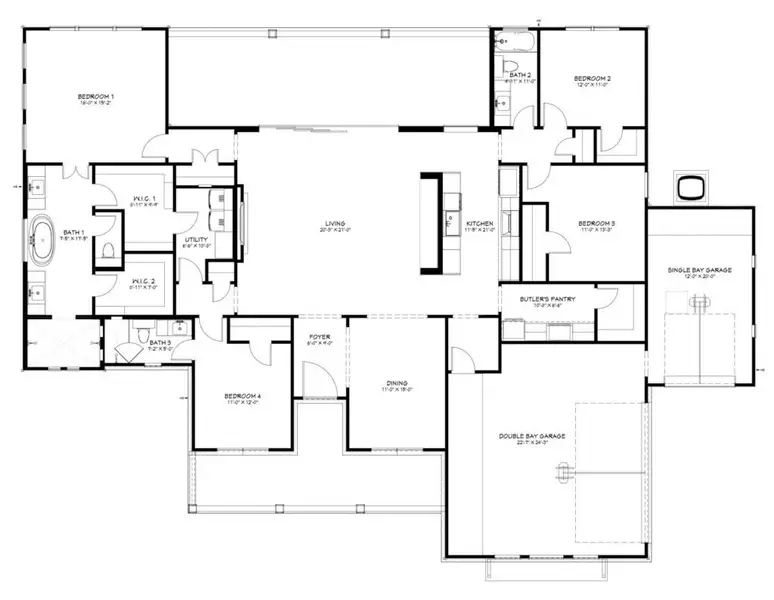2D floor plan layout of this home in King Oaks, Salado, TX (Image 3).
