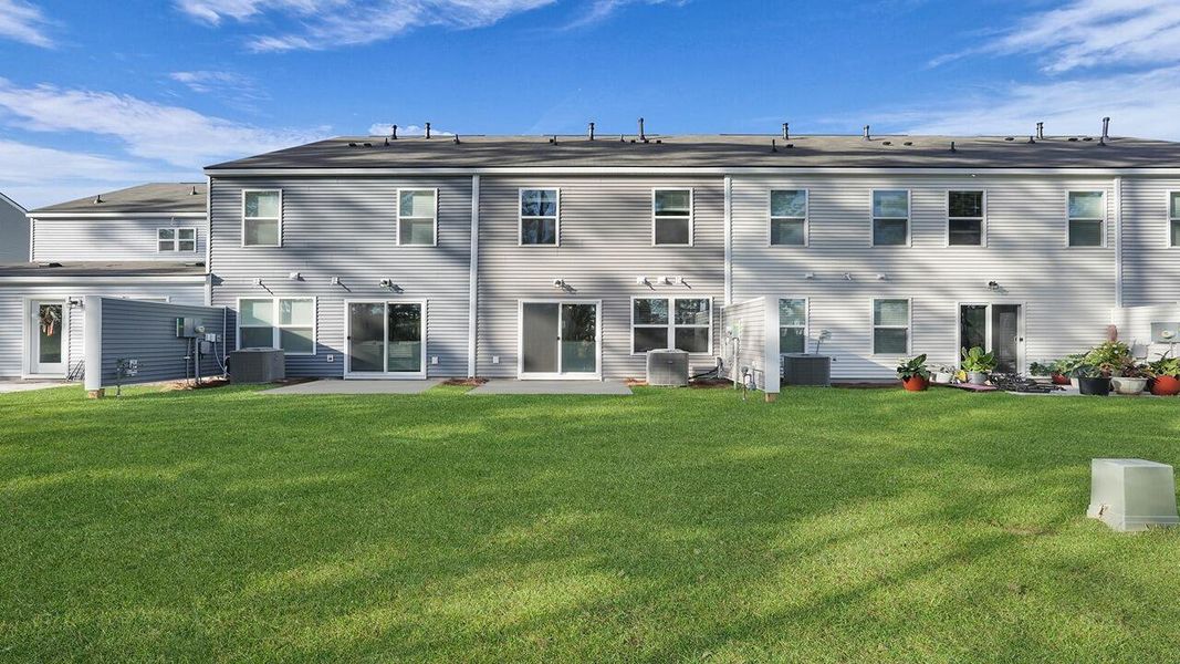 Exterior details and patio area of a home in Pine Hills Townhomes at Cane Bay, Summerville (Image 23).