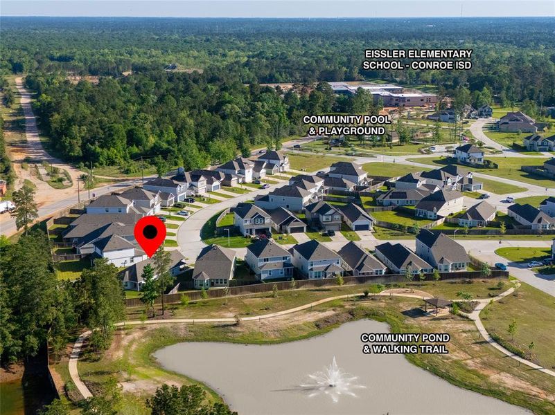 Community amenities including walking trails, playground, and resort-style pool. Experience the best of River's Edge living!