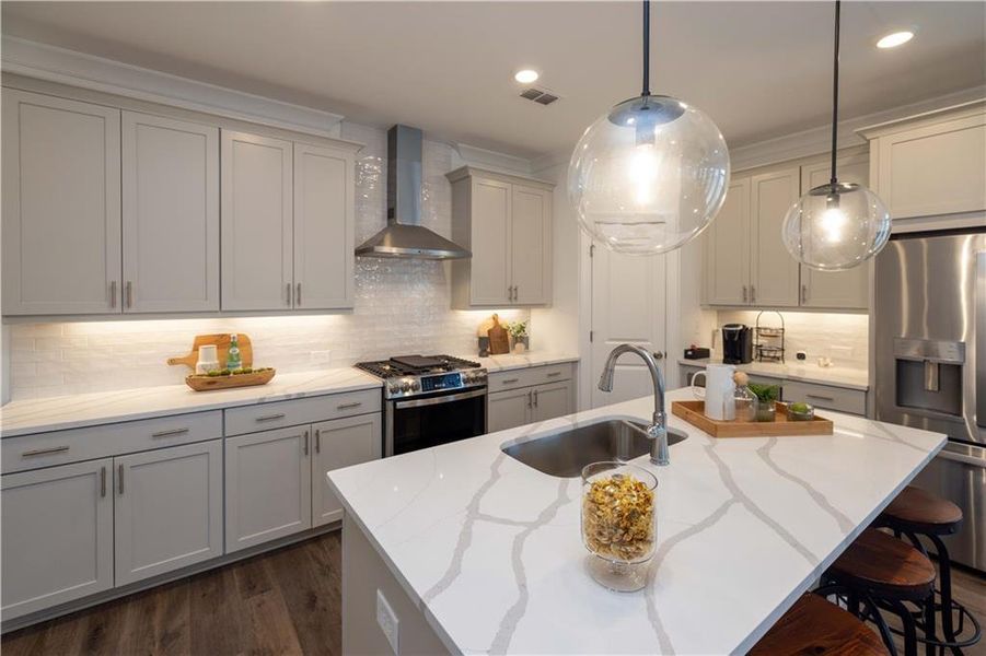 Furnished interior view inside a new home in Ward's Crossing Townhomes, Johns Creek (Image 3). Furnished interior view inside a new home in Ward's Crossing Townhomes, Johns Creek (Image 3).