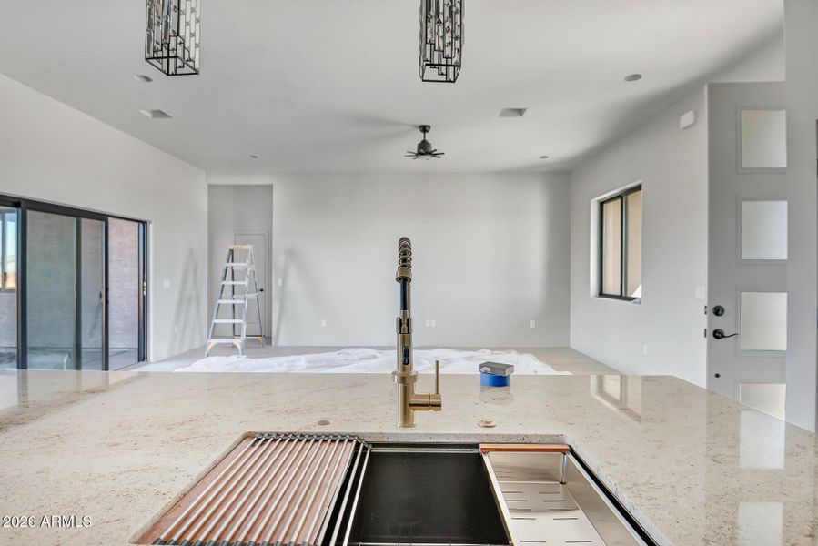 Kitchen island looking onto great room Kitchen island looking onto great room