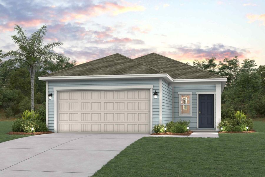 Front exterior of a new home in The Preserve at Camden Woods, Kingsland, GA, highlighting curb appeal (Image 1).