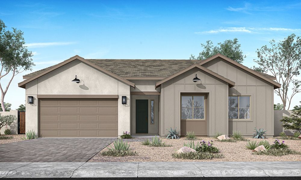 Representative exterior photo of a completed home built from the Spring Plan 50-2 by Tri Pointe Homes in Camerano at Abel Ranch, Goodyear, AZ (Image 1).