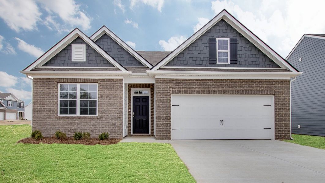 Front exterior of a new home in The Parks, White House, TN, highlighting curb appeal (Image 1). Front exterior of a new home in The Parks, White House, TN, highlighting curb appeal (Image 1).