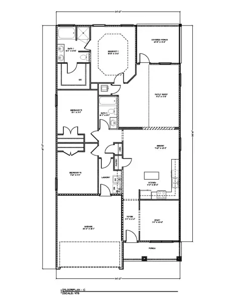 2D floor plan layout for the Oakley by D.R. Horton in Crest Bay Cottages, Miramar Beach, FL (Image 2). 2D floor plan layout for the Oakley by D.R. Horton in Crest Bay Cottages, Miramar Beach, FL (Image 2).