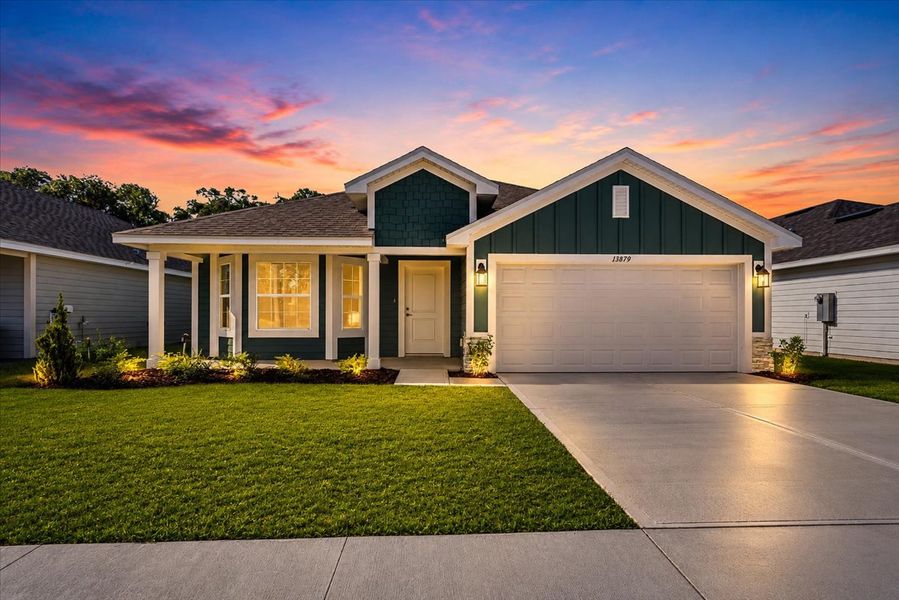Front exterior of a new home in Kirkland Farms, Alachua, FL, highlighting curb appeal (Image 2). Front exterior of a new home in Kirkland Farms, Alachua, FL, highlighting curb appeal (Image 2).
