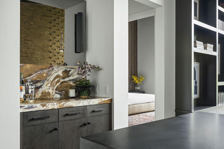 Bar area with light countertops Bar area with light countertops