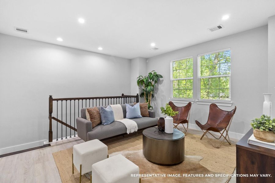 With its open railing overlooking the stairs, the loft feels connected yet private, giving you a retreat within your own home. With its open railing overlooking the stairs, the loft feels connected yet private, giving you a retreat within your own home.
