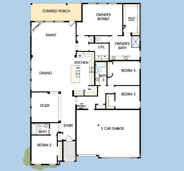 2D floor plan layout for the The Ellwood by David Weekley Homes in Myrtle Creek, Waxahachie, TX (Image 3). 2D floor plan layout for the The Ellwood by David Weekley Homes in Myrtle Creek, Waxahachie, TX (Image 3).