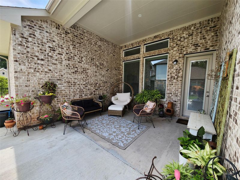 Exterior details and patio area of a home in The Woodlands Hills, Willis (Image 21).