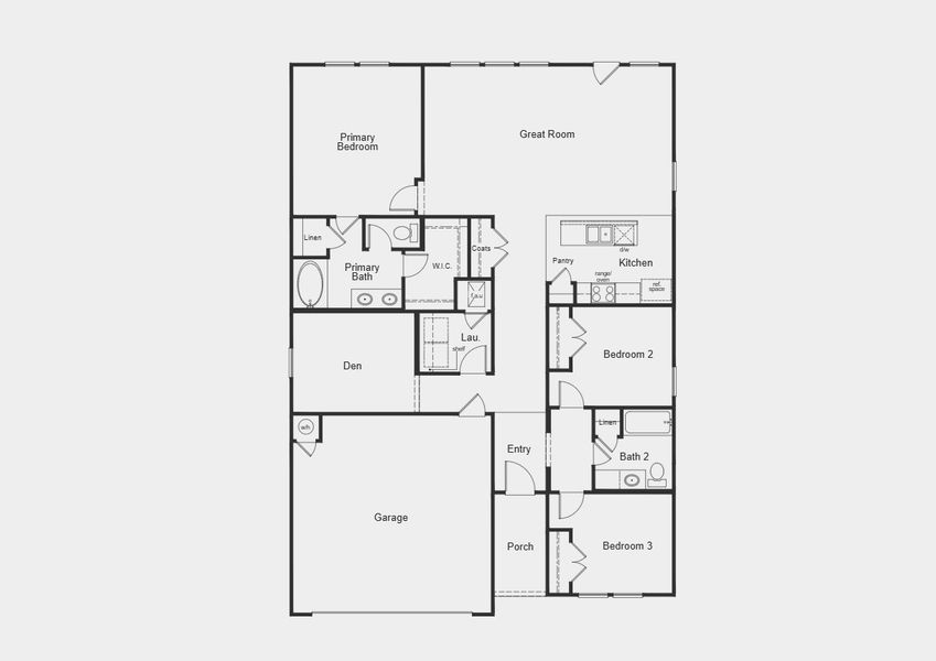 2D floor plan layout for the Plan 1676 by KB Home in Saddlebrook Preserve, Beasley, TX (Image 3).