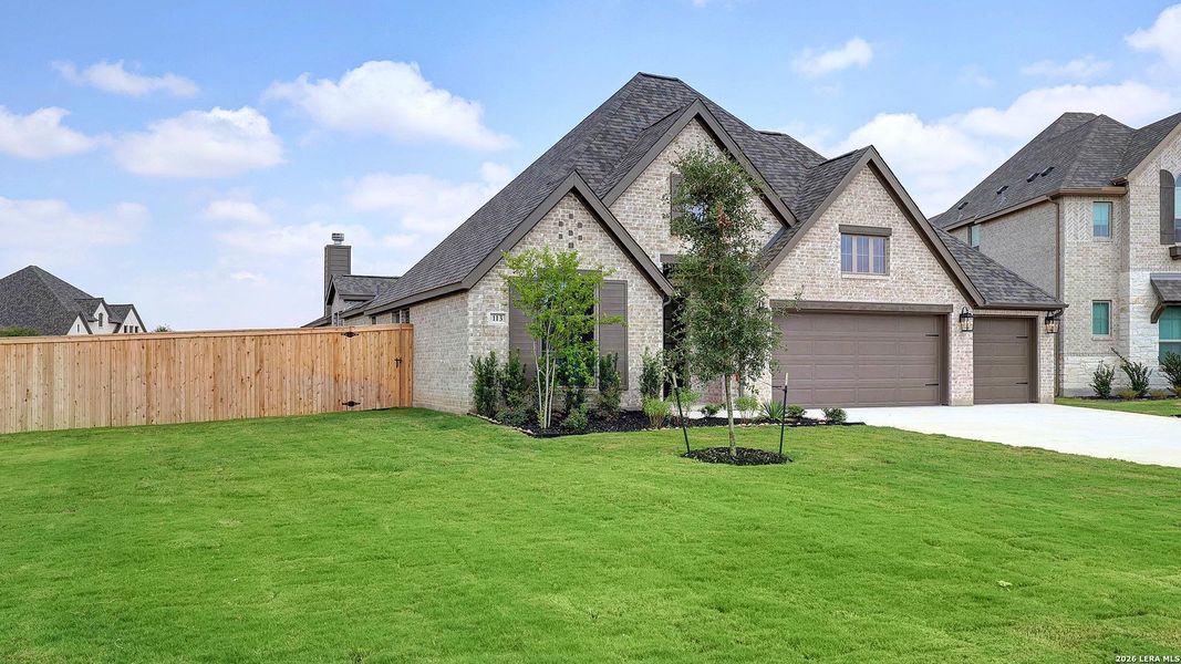 Front exterior of a new home in Alsatian Oaks, Castroville, TX, highlighting curb appeal (Image 24).